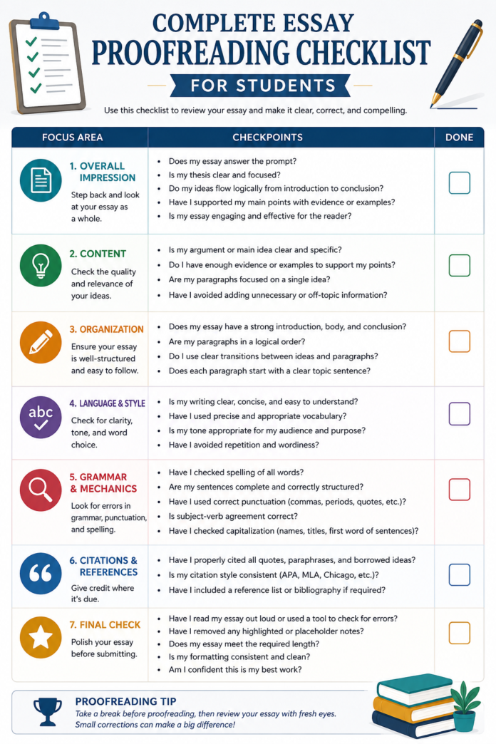 Complete Essay Proofreading Checklist for Students